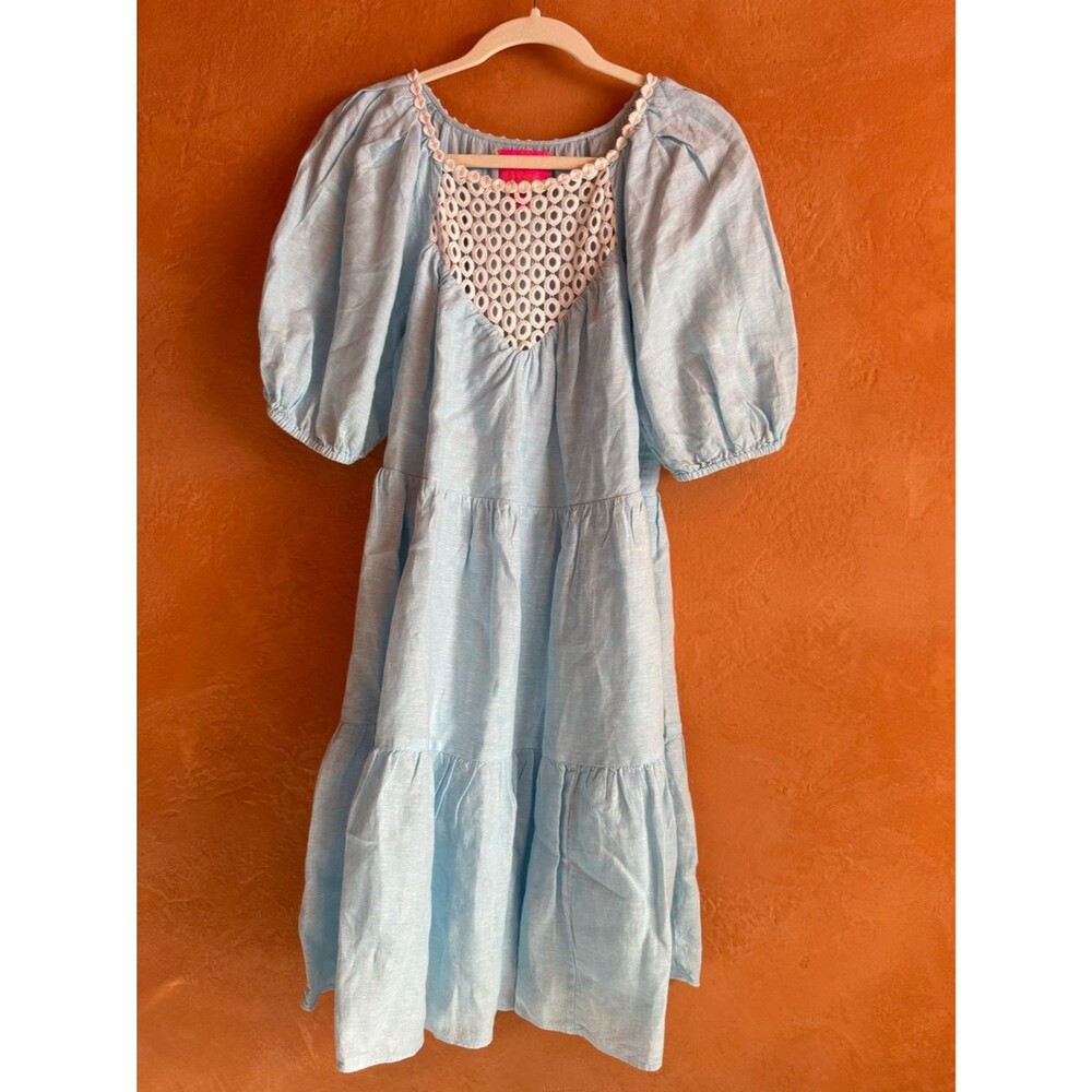 Lilly Pulitzer Light Blue Linen Eyelet Puff Sleeve Dress Size 10